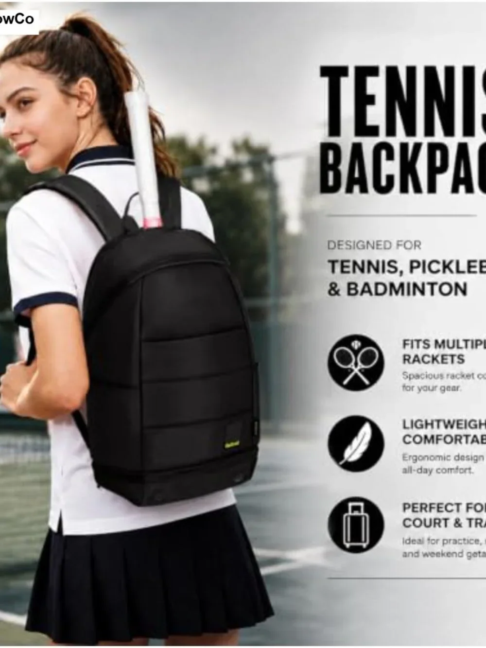 Tennis Backpack with Shoe Compartment Holds 2 Rackets